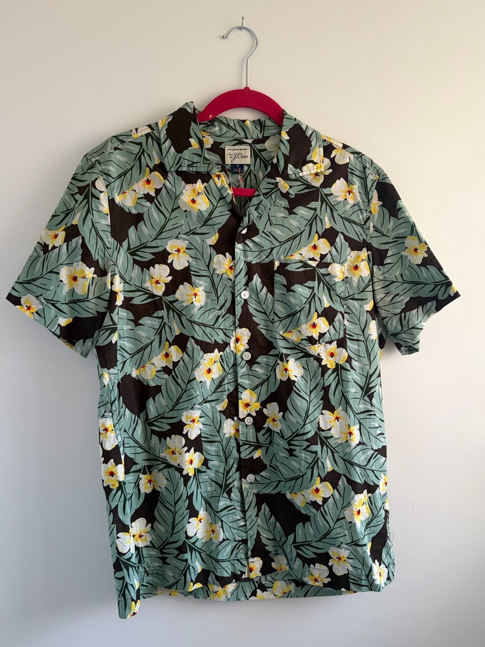 J. Crew Black Short-Sleeve Floral Button-Down with Green Leaves